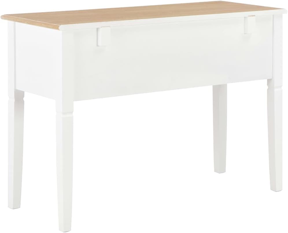 Biurko białe z drewnianym blatem, 109,5 x 45 x 77,5 cm, drewniane – biurko w stylu skandynawskim białe