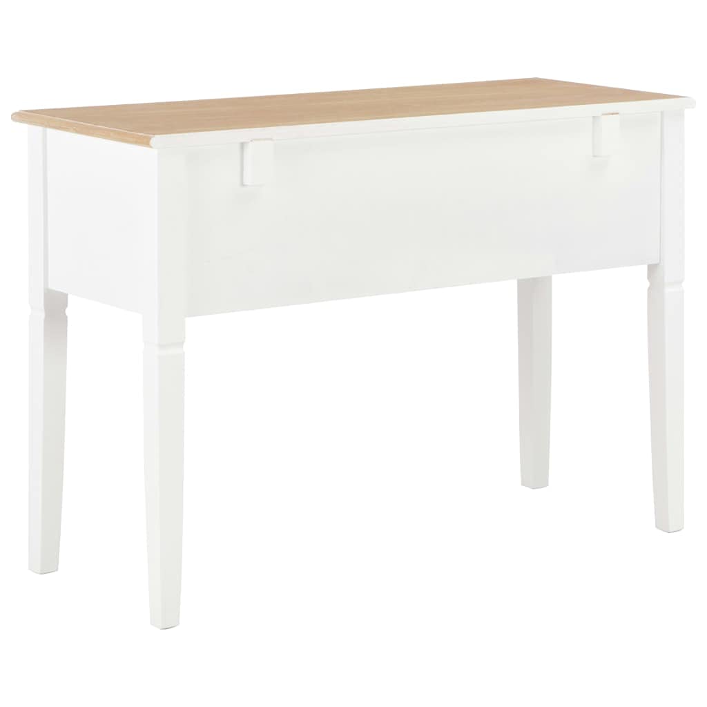 Biurko białe z drewnianym blatem, 109,5 x 45 x 77,5 cm, drewniane – biurko w stylu skandynawskim białe