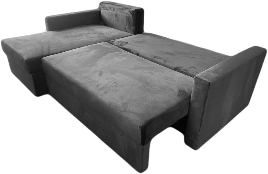 Sofa narożna z funkcją spania – kanapa – możliwość montażu z lewej lub prawej strony (czarna)
