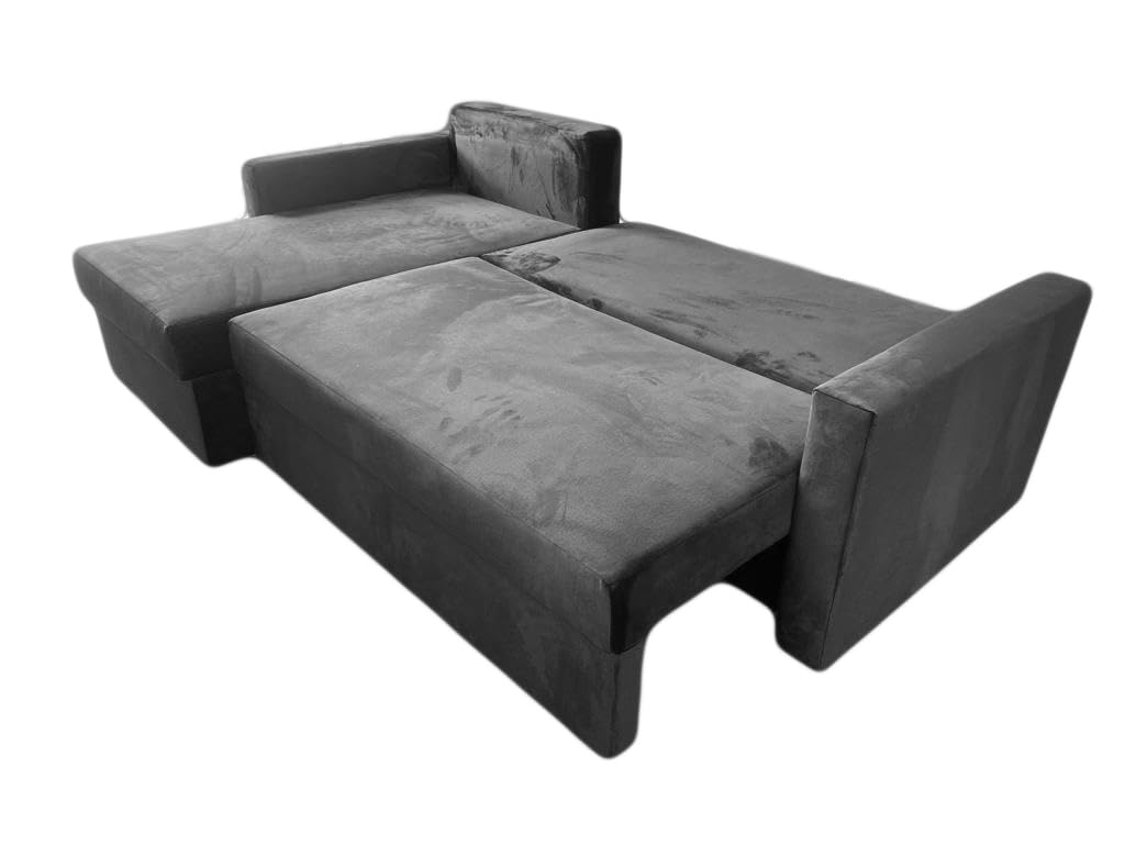 Sofa narożna z funkcją spania – kanapa – możliwość montażu z lewej lub prawej strony (czarna)