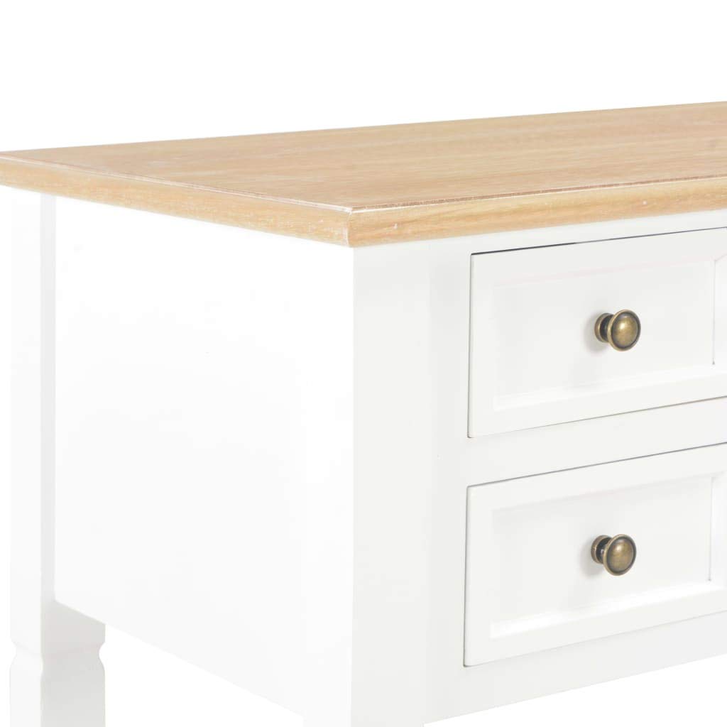 Biurko białe z drewnianym blatem, 109,5 x 45 x 77,5 cm, drewniane – biurko w stylu skandynawskim białe