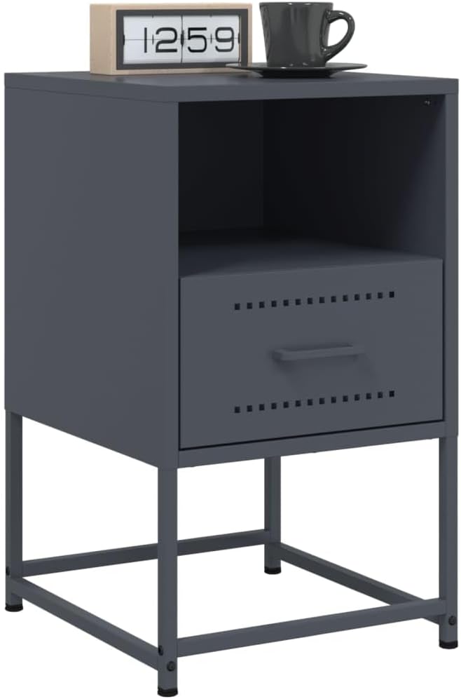 Stalowe szafki nocne 2 szt. antracytowe 36x39x60,5 cm – industrialne meble z wytrzymałej stali do sypialni