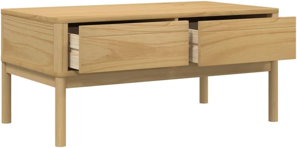 Stolik kawowy minimalistyczny, drewno sosnowe, naturalny brąz, 99x55,5x45 cm - prosty, drewniany stolik kawowy 100cm