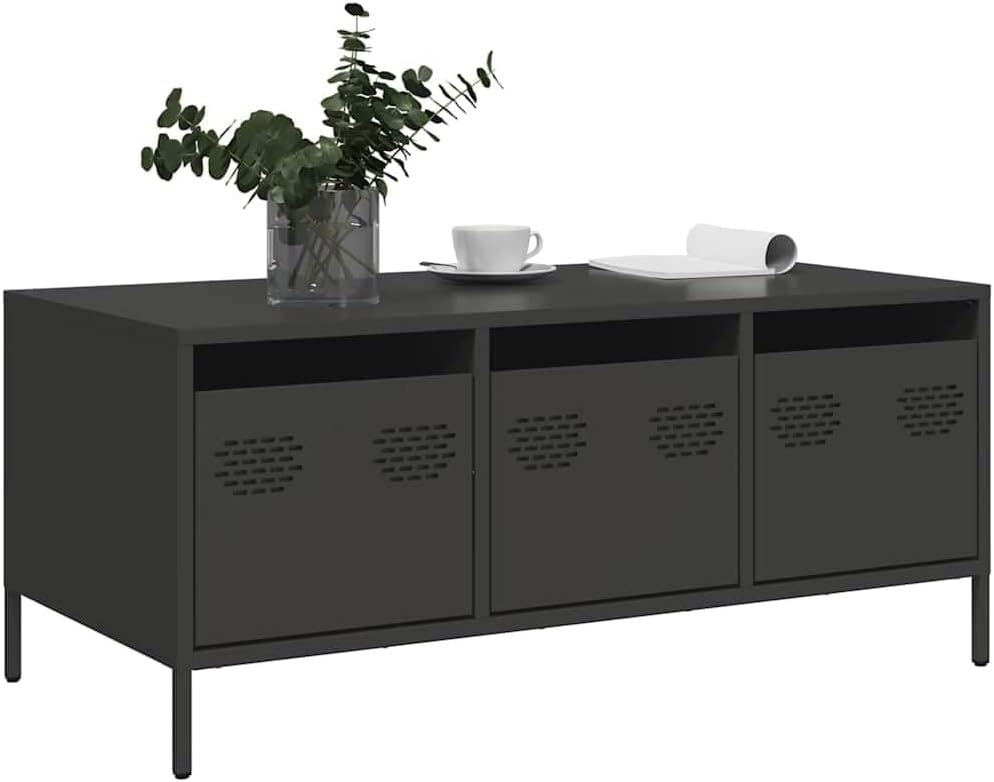 Industrialny metalowy stolik kawowy, czarny, stal, 101,5x50x43,5 cm - stolik z metalu, skandynawski styl