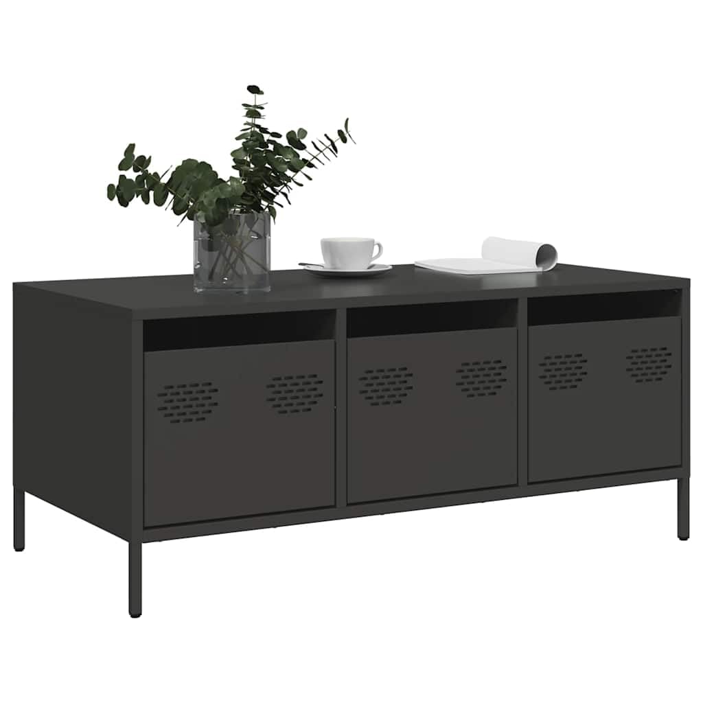 Industrialny metalowy stolik kawowy, czarny, stal, 101,5x50x43,5 cm - stolik z metalu, skandynawski styl