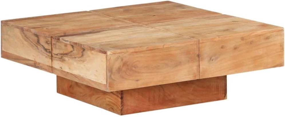 Stolik kawowy 80x80x28 cm, lite drewno akacjowe, nowoczesny design - kwadratowy stolik kawowy z drewna akacji
