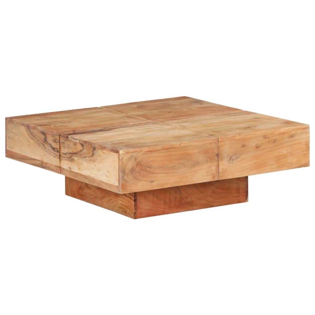 Stolik kawowy 80x80x28 cm, lite drewno akacjowe, nowoczesny design - kwadratowy stolik kawowy z drewna akacji