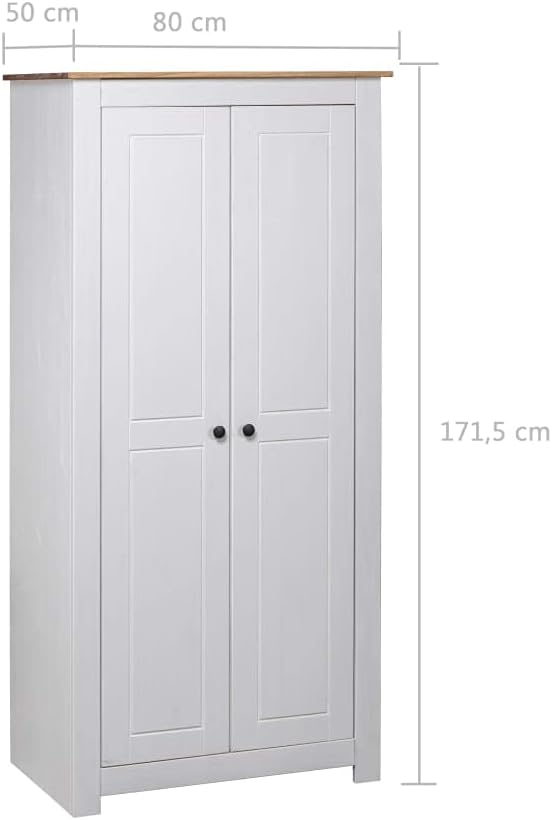 Szafa biała do sypialni 80x50x171,5 cm – lite drewno sosnowe, kompaktowa garderoba do sypialni