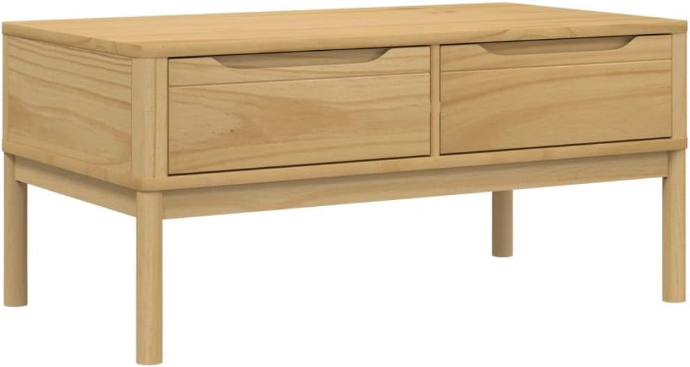Stolik kawowy minimalistyczny, drewno sosnowe, naturalny brąz, 99x55,5x45 cm - prosty, drewniany stolik kawowy 100cm