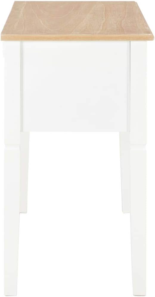 Biurko białe z drewnianym blatem, 109,5 x 45 x 77,5 cm, drewniane – biurko w stylu skandynawskim białe