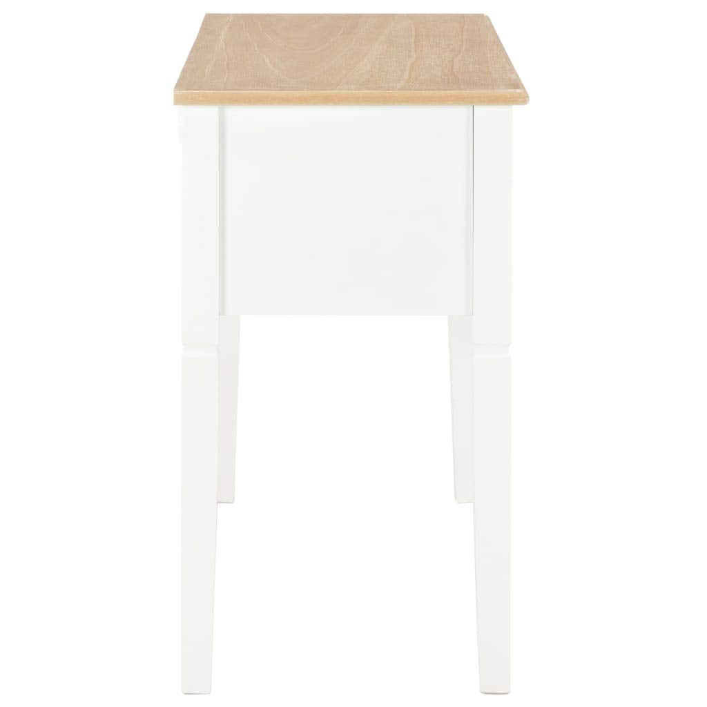Biurko białe z drewnianym blatem, 109,5 x 45 x 77,5 cm, drewniane – biurko w stylu skandynawskim białe