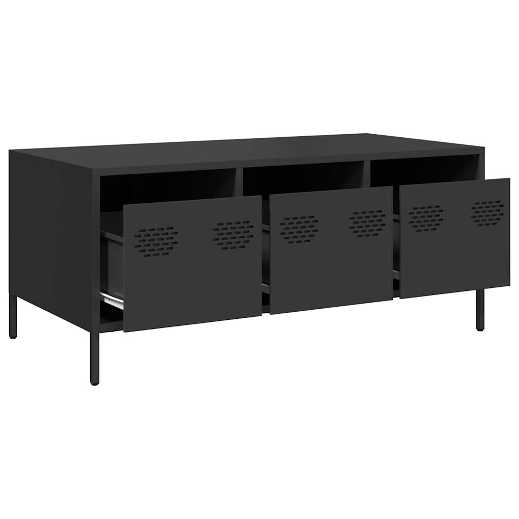 Industrialny metalowy stolik kawowy, czarny, stal, 101,5x50x43,5 cm - stolik z metalu, skandynawski styl
