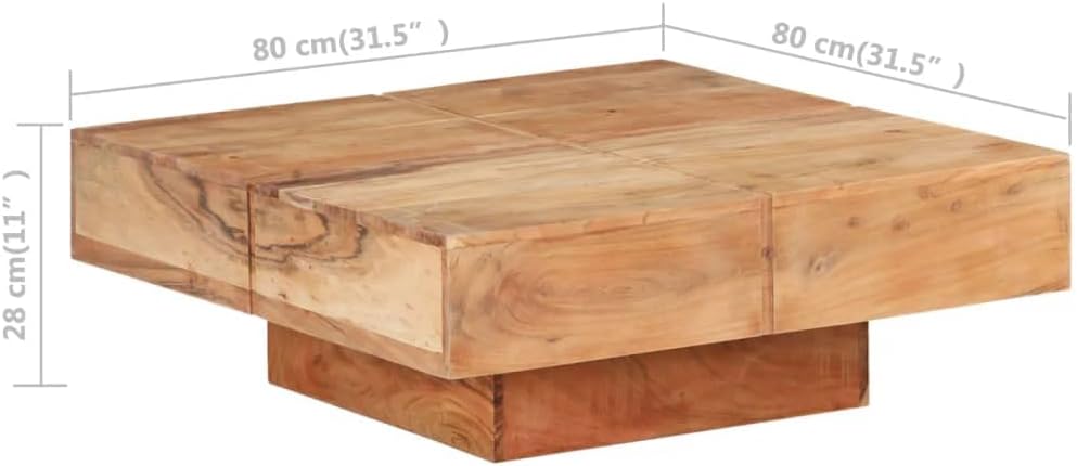 Stolik kawowy 80x80x28 cm, lite drewno akacjowe, nowoczesny design - kwadratowy stolik kawowy z drewna akacji
