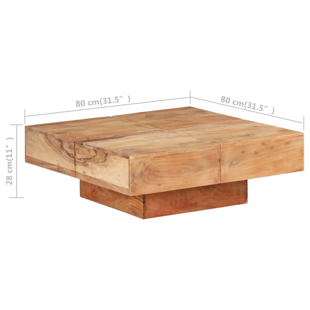 Stolik kawowy 80x80x28 cm, lite drewno akacjowe, nowoczesny design - kwadratowy stolik kawowy z drewna akacji