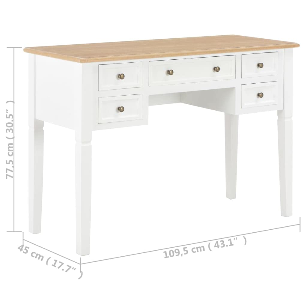 Biurko białe z drewnianym blatem, 109,5 x 45 x 77,5 cm, drewniane – biurko w stylu skandynawskim białe