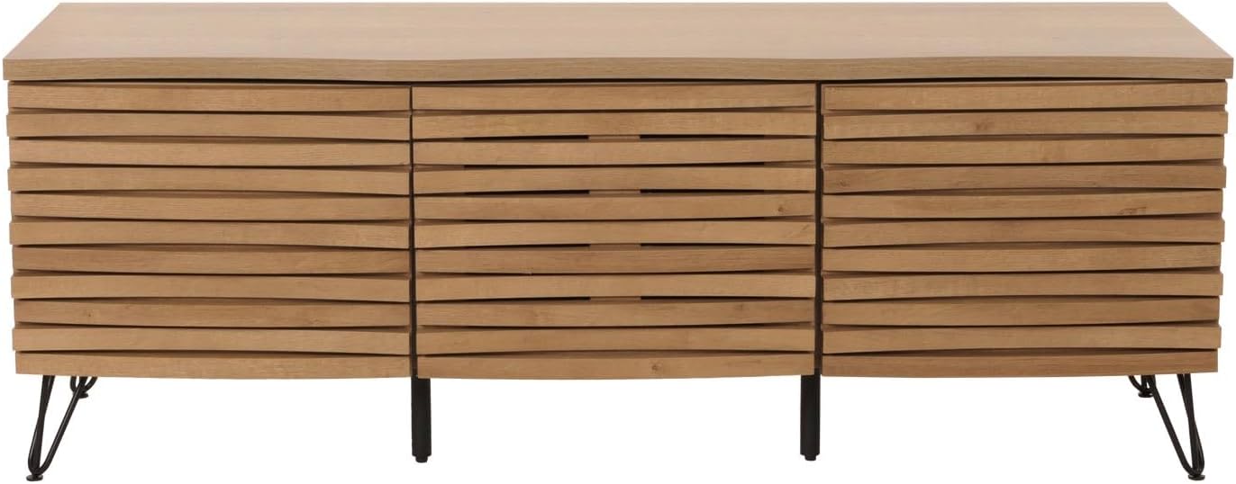 Szafka RTV z Drewna Mango i Metalem – Szafka pod telewizor z trzema drzwiczkami 140cm