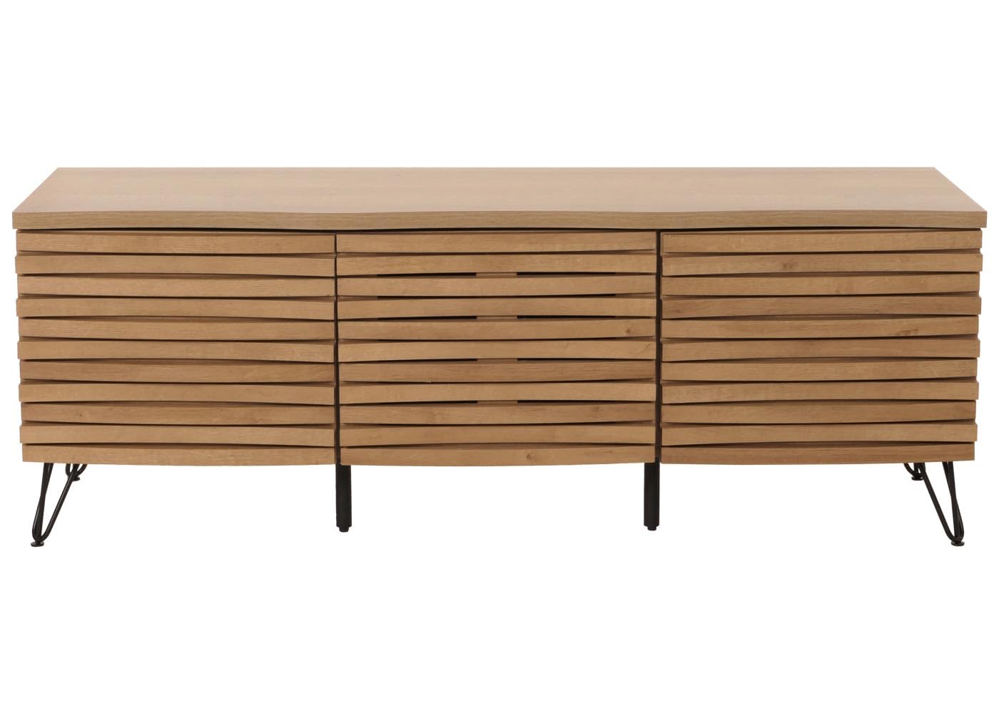 Szafka RTV z Drewna Mango i Metalem – Szafka pod telewizor z trzema drzwiczkami 140cm