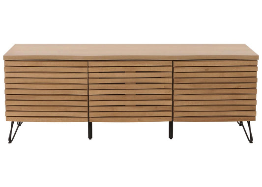 Szafka RTV z Drewna Mango i Metalem – Szafka pod telewizor z trzema drzwiczkami 140cm