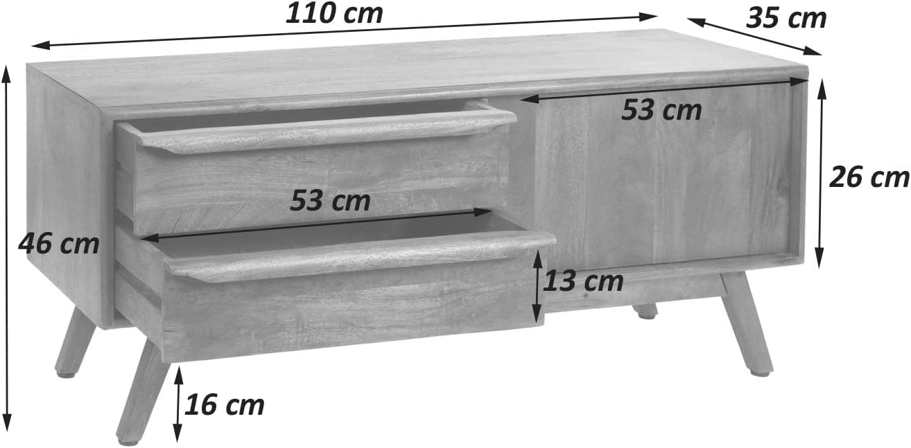 Szafka RTV z Litego Drewna Mango w stylu skandynawskim, prosta nowoczesna szafka pod telewizor 110cm