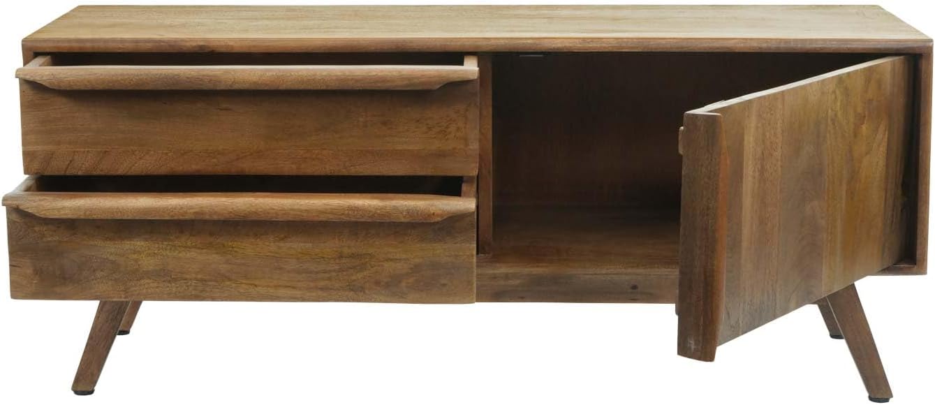 Szafka RTV z Litego Drewna Mango w stylu skandynawskim, prosta nowoczesna szafka pod telewizor 110cm