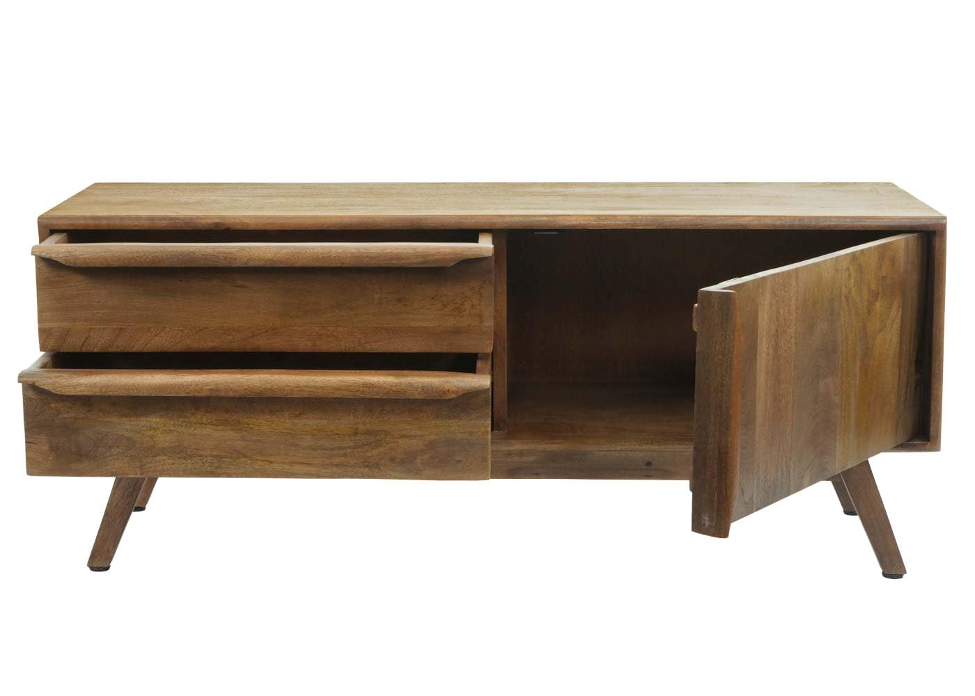 Szafka RTV z Litego Drewna Mango w stylu skandynawskim, prosta nowoczesna szafka pod telewizor 110cm