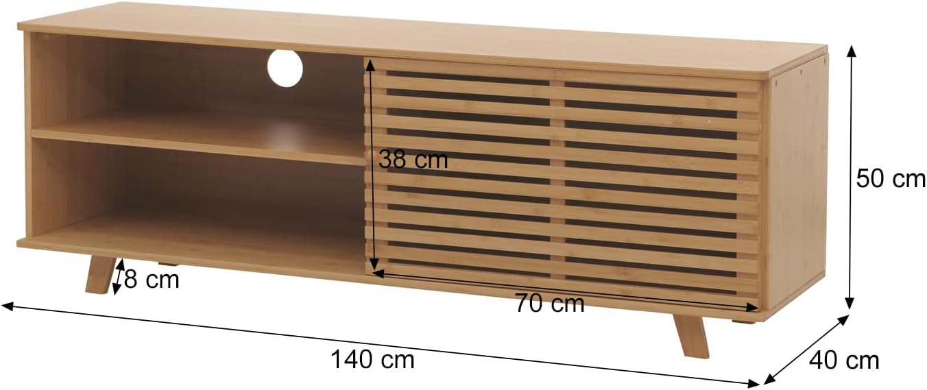 Bambusowa szafka pod telewizor, szafka pod telewizor, komoda, schowki, certyfikat MVG, 50 x 140 x 40 cm