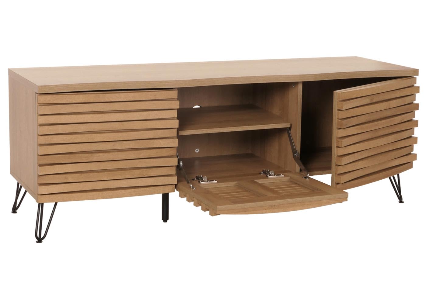 Szafka RTV z Drewna Mango i Metalem – Szafka pod telewizor z trzema drzwiczkami 140cm