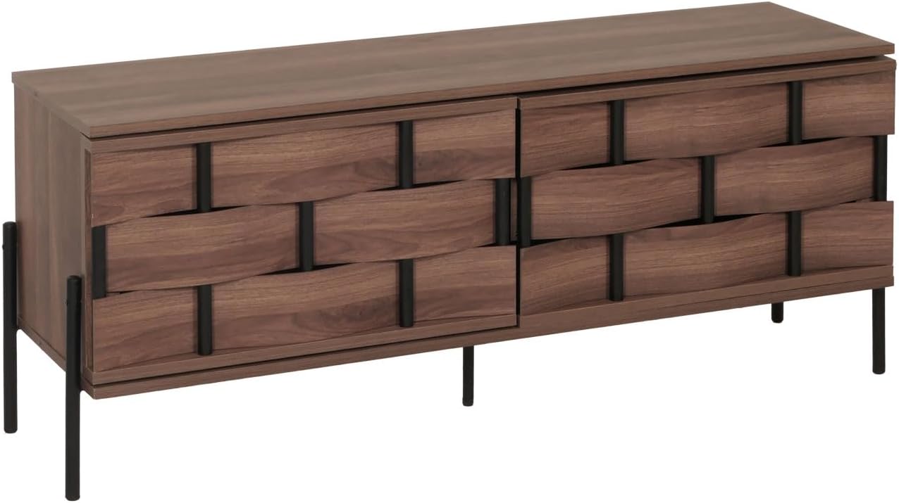 Szafka RTV z Wzorem 3D, funkcja Push-to-Open – Brązowa Komoda, 120 cm