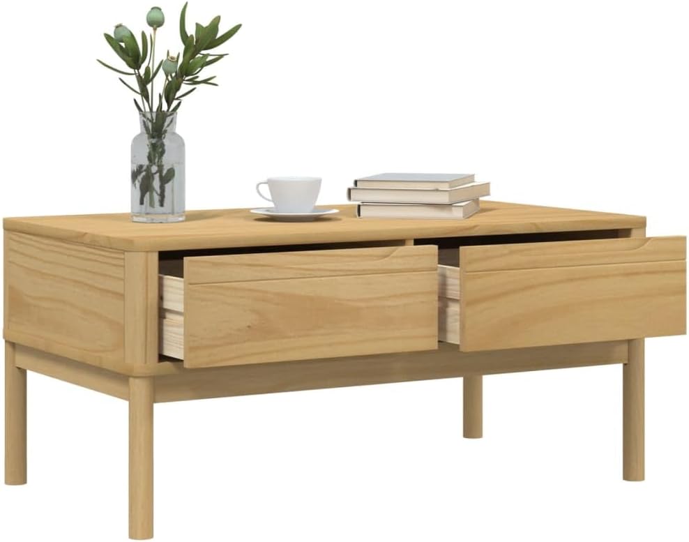 Stolik kawowy minimalistyczny, drewno sosnowe, naturalny brąz, 99x55,5x45 cm - prosty, drewniany stolik kawowy 100cm