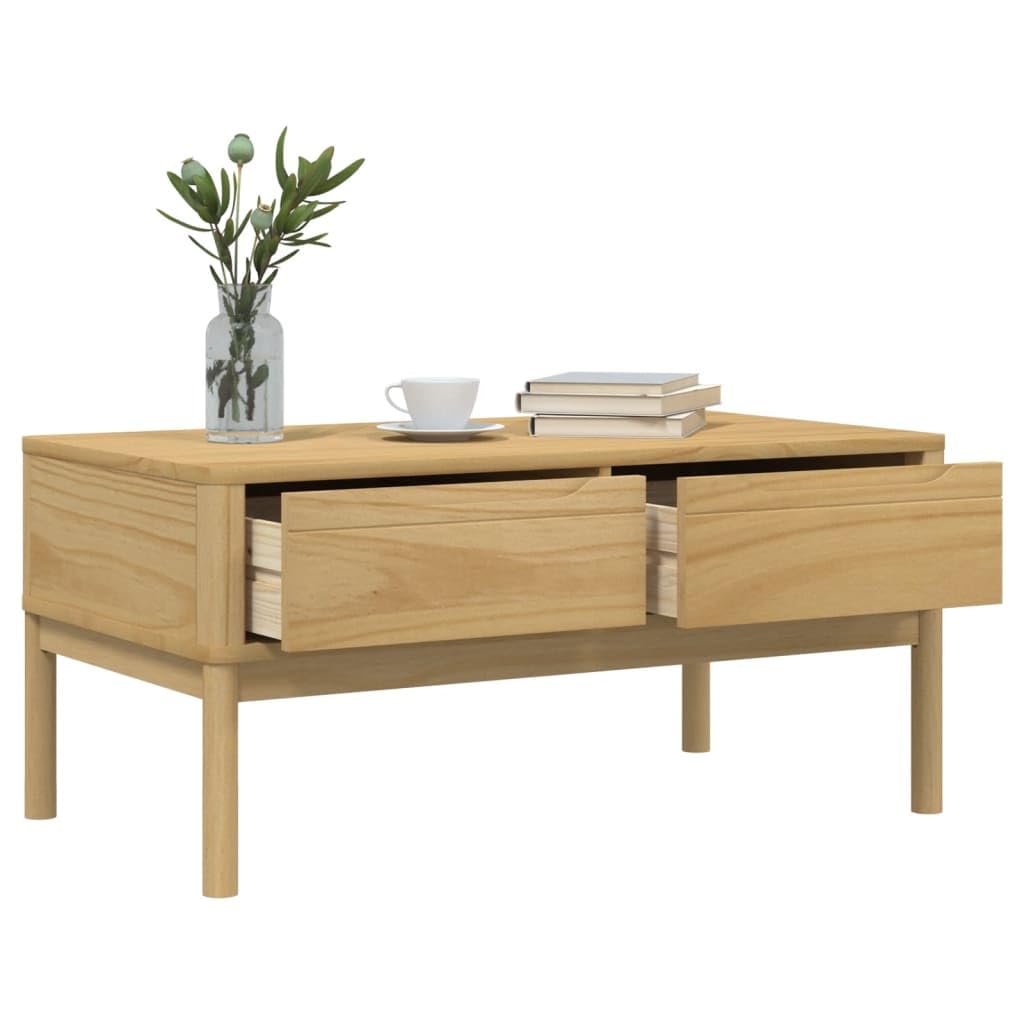 Stolik kawowy minimalistyczny, drewno sosnowe, naturalny brąz, 99x55,5x45 cm - prosty, drewniany stolik kawowy 100cm