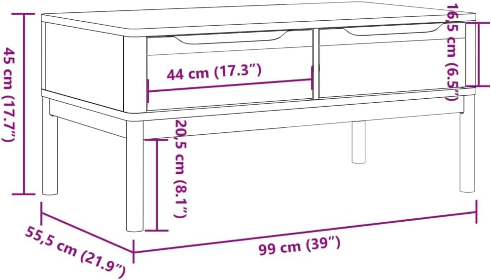 Stolik kawowy minimalistyczny, drewno sosnowe, naturalny brąz, 99x55,5x45 cm - prosty, drewniany stolik kawowy 100cm