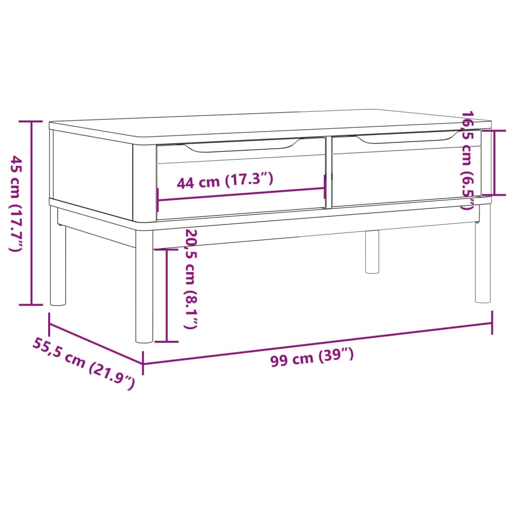 Stolik kawowy minimalistyczny, drewno sosnowe, naturalny brąz, 99x55,5x45 cm - prosty, drewniany stolik kawowy 100cm