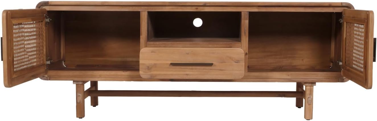 Szafka RTV z Rattanem i Drewna Akacjowego – 160x45x60 cm, Szafka pod telewizor z akacji 160cm