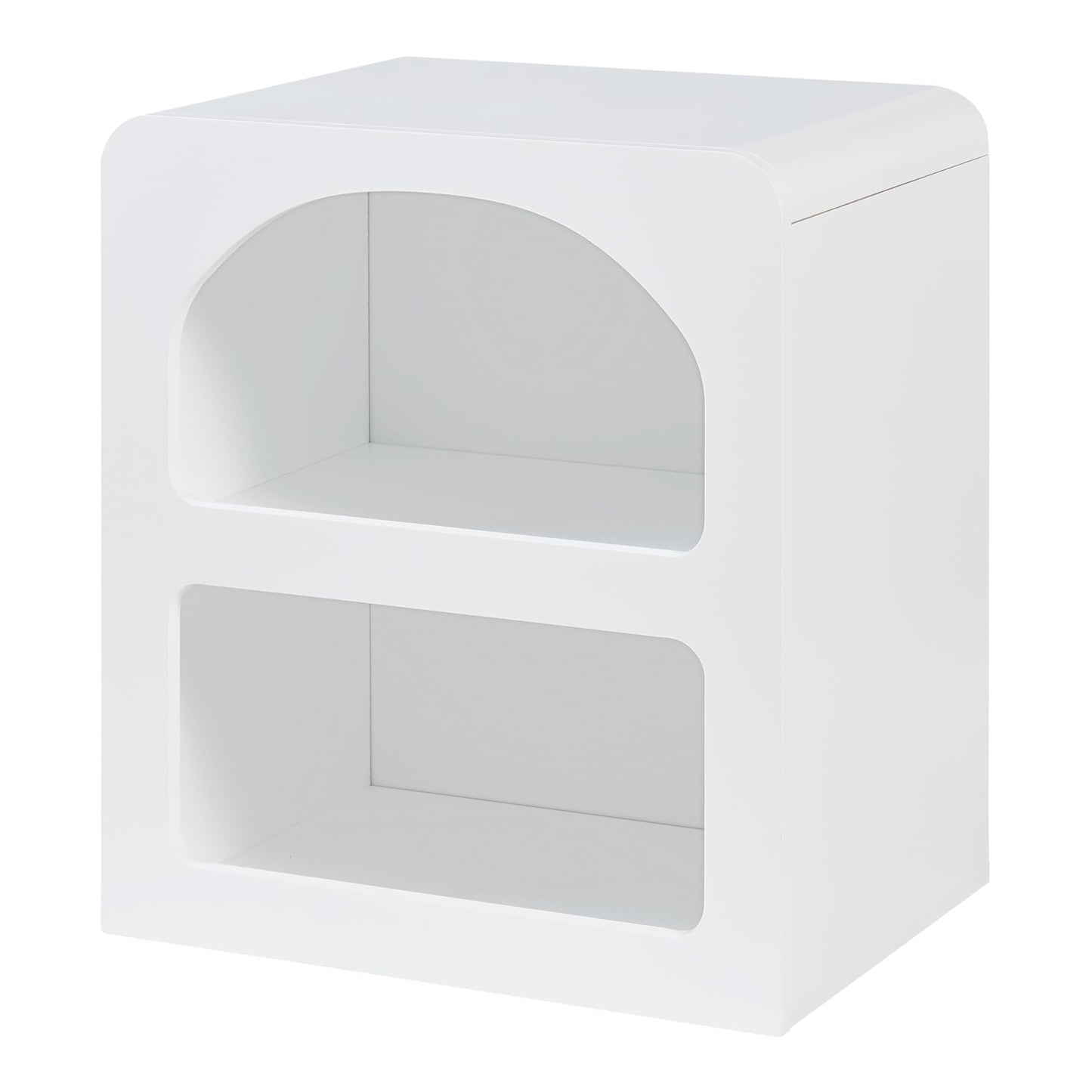 Stolik nocny z 2 otwartymi półkami, nowoczesny, abstrakcyjny – biały stolik pomocniczy 45x40x30 cm