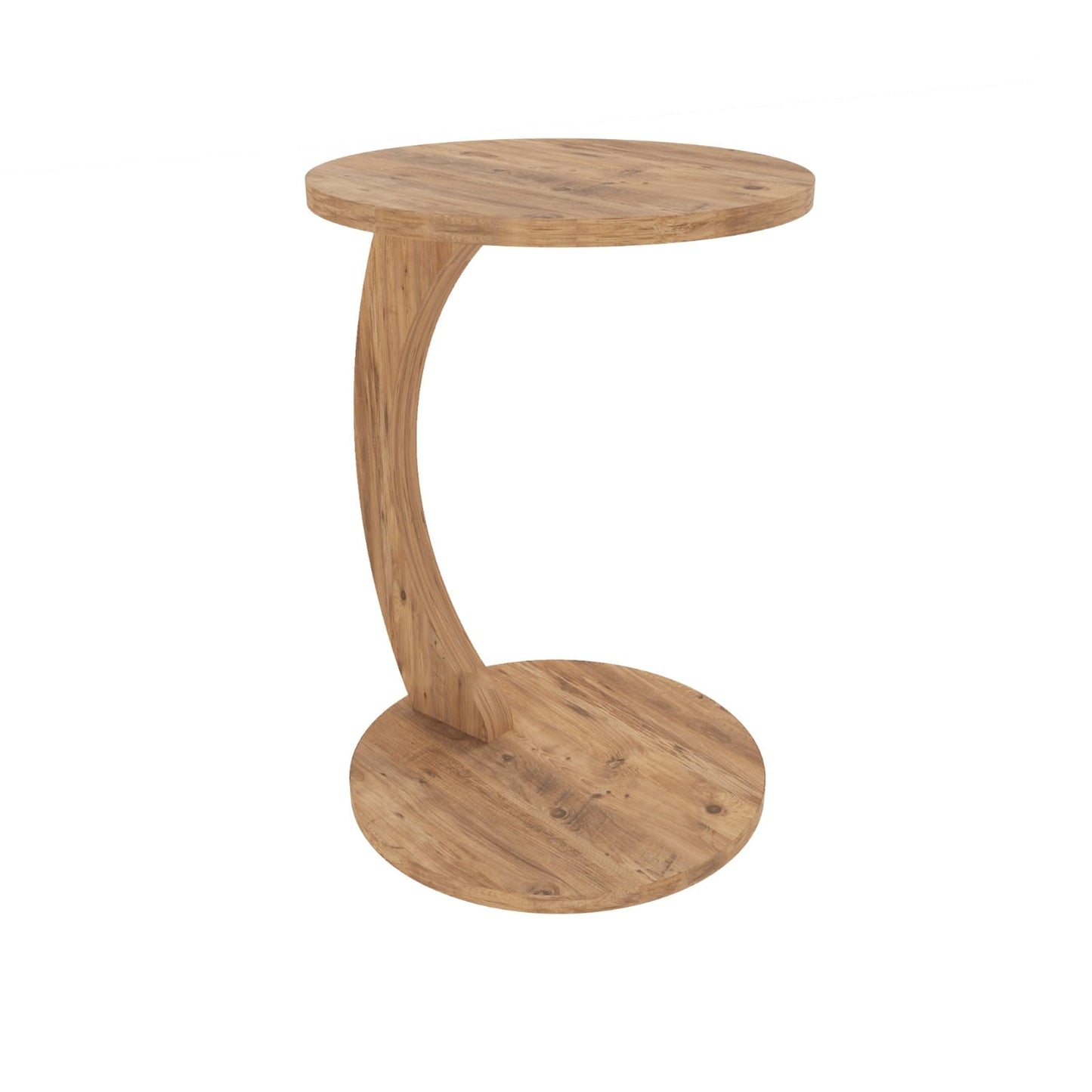 Stolik kawowy w kształcie C, drewniany - okrągły stolik boczny 38 cm w kolorze naturalnym, stolik drewniany pod kanape