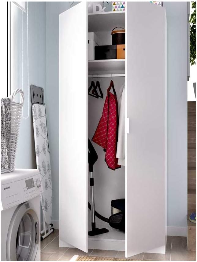 Podwójna szafa 2-drzwiowa, biała, 81x52x184 cm – szafa z drążkiem na ciuchy, prosta szafa