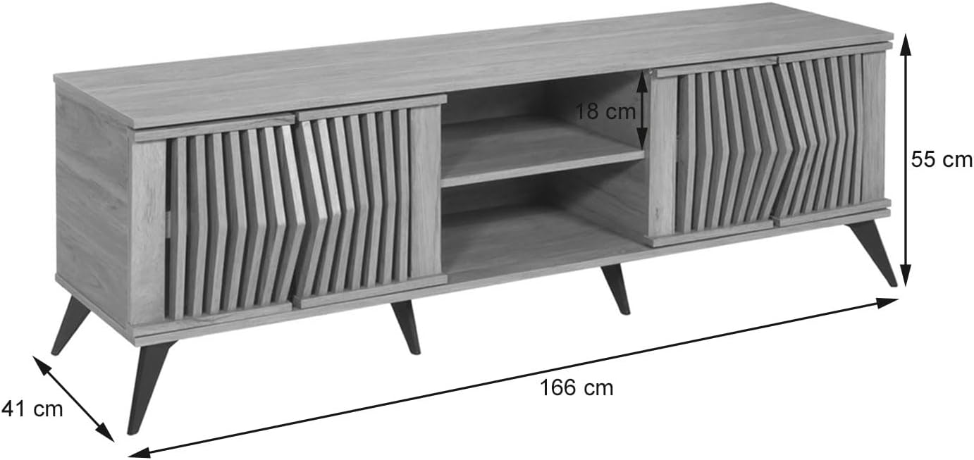zafka RTV z Wzorem 3D i Przesuwnymi Drzwiami – Brązowa Komoda 160cm