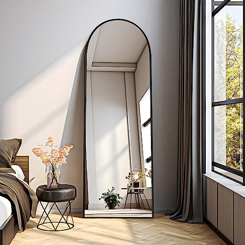 COFENY Lustro na łukowatej podstawie, duże lustro ścienne z aluminiową ramą 40 x 150 cm, wiszące lub wiszące lustro do salonu, sypialni, przedpokoju, czarne