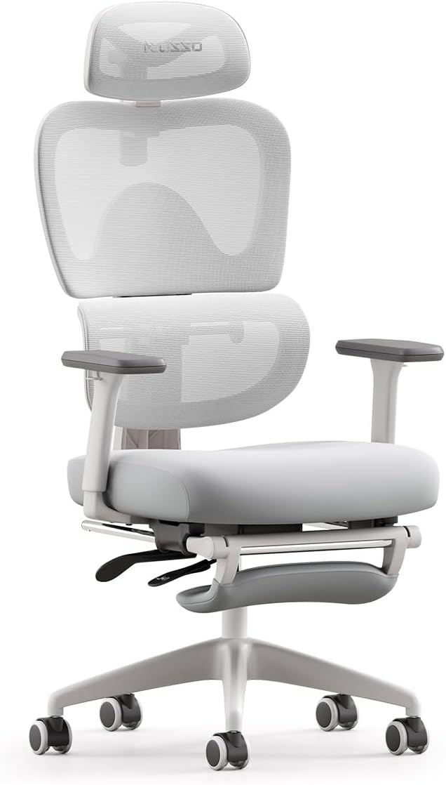 Ergonomiczne krzesło biurowe, 3-stopniowa regulacja lędźwiowa, regulowany podłokietnik i zagłówek z podnóżkiem, ochrona kręgosłupa, korekcja postawy siedzącej
