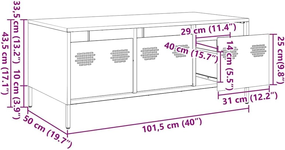 Industrialny metalowy stolik kawowy, czarny, stal, 101,5x50x43,5 cm - stolik z metalu, skandynawski styl