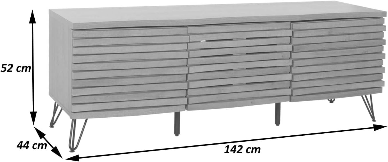Szafka RTV z Drewna Mango i Metalem – Szafka pod telewizor z trzema drzwiczkami 140cm