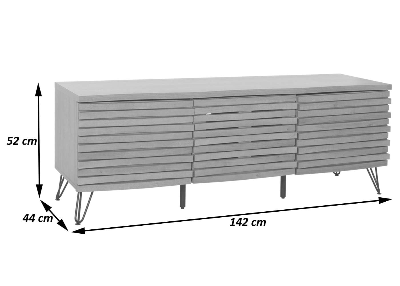 Szafka RTV z Drewna Mango i Metalem – Szafka pod telewizor z trzema drzwiczkami 140cm