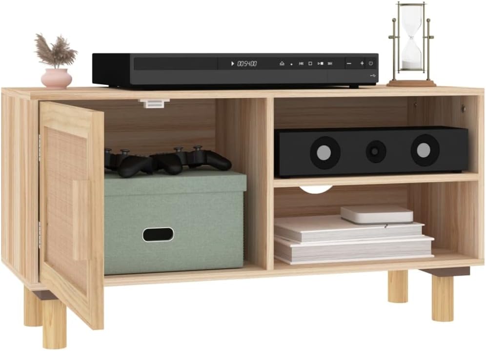 Klasyczny Stolik RTV Drewno Sosnowe - Drewniano rattanowa szafka pod tv