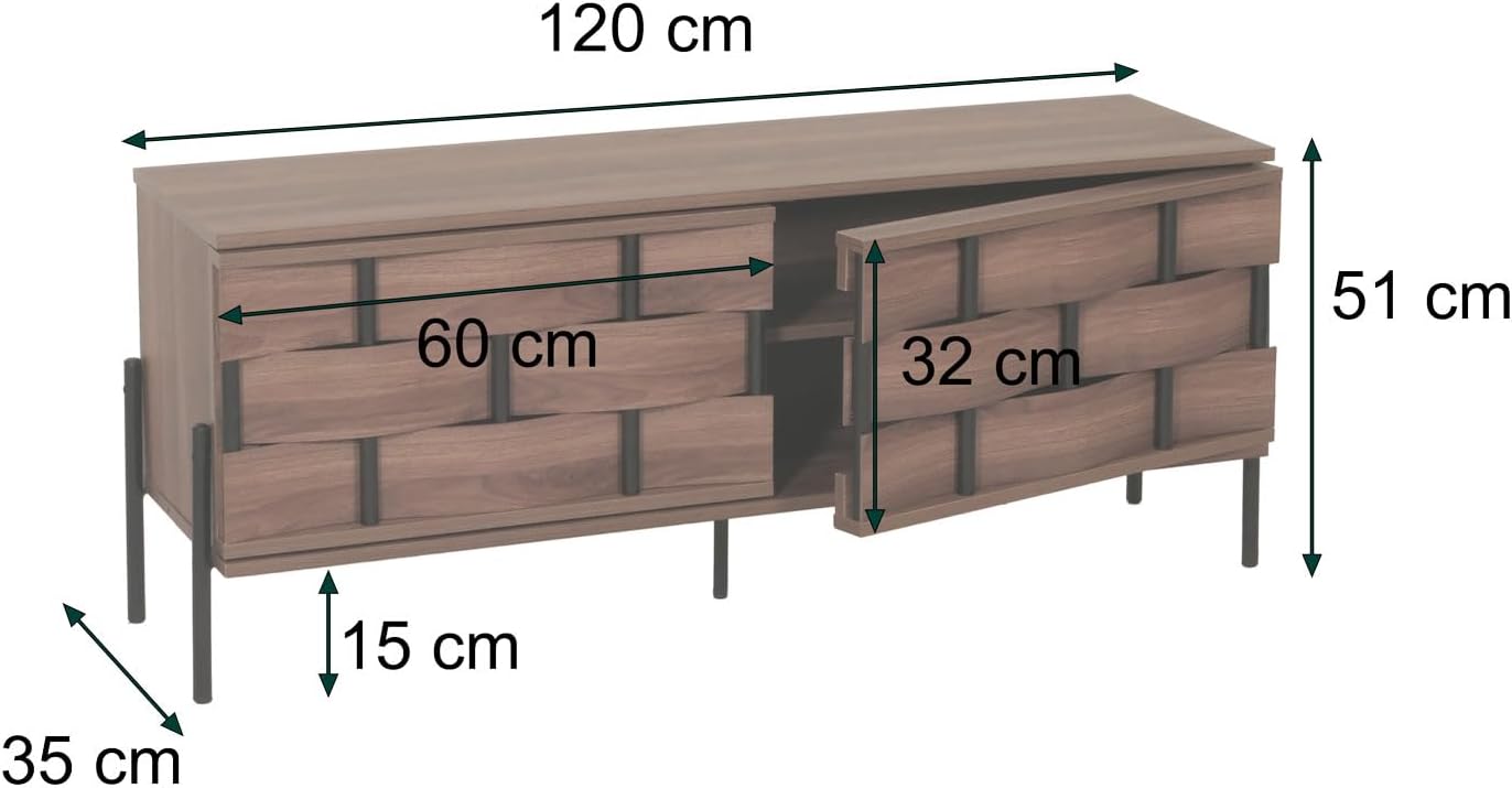 Szafka RTV z Wzorem 3D, funkcja Push-to-Open – Brązowa Komoda, 120 cm