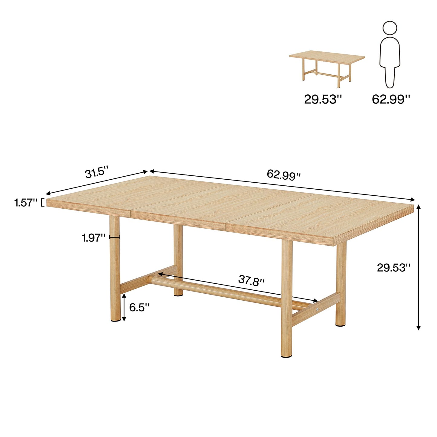 Stół do Jadalni Drewniany 160x80 cm – Prostokątny dla 6 Osób, Nowoczesny Design, Duzy stol do jadalni