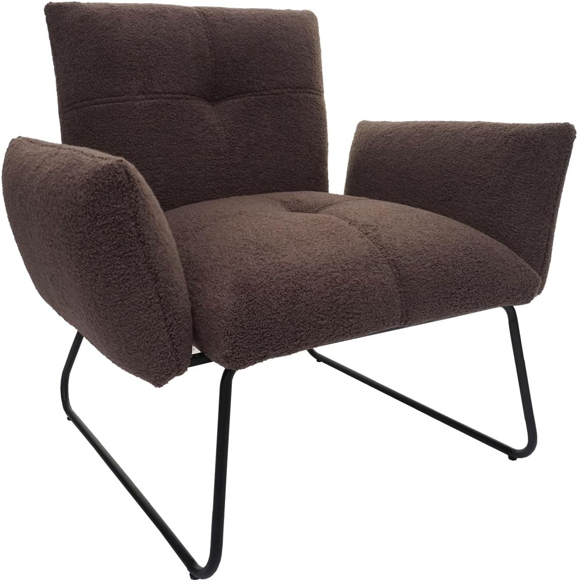 Nowoczesny fotel z uszami, styl vintage, tapicerowany sztruksem, brązowy, z metalowymi nogami – fotel koktajlowy