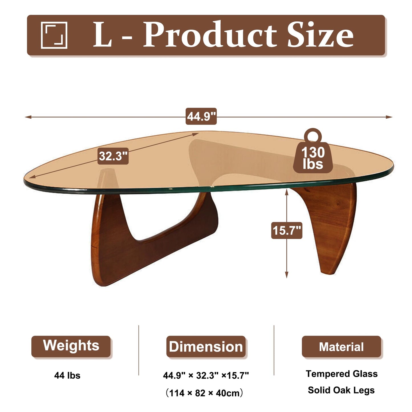 Stolik kawowy okrągły, szkło hartowane, lite drewno, nowoczesny styl, orzech brązowy, 114 cm - designerski szklany stolik kawowy