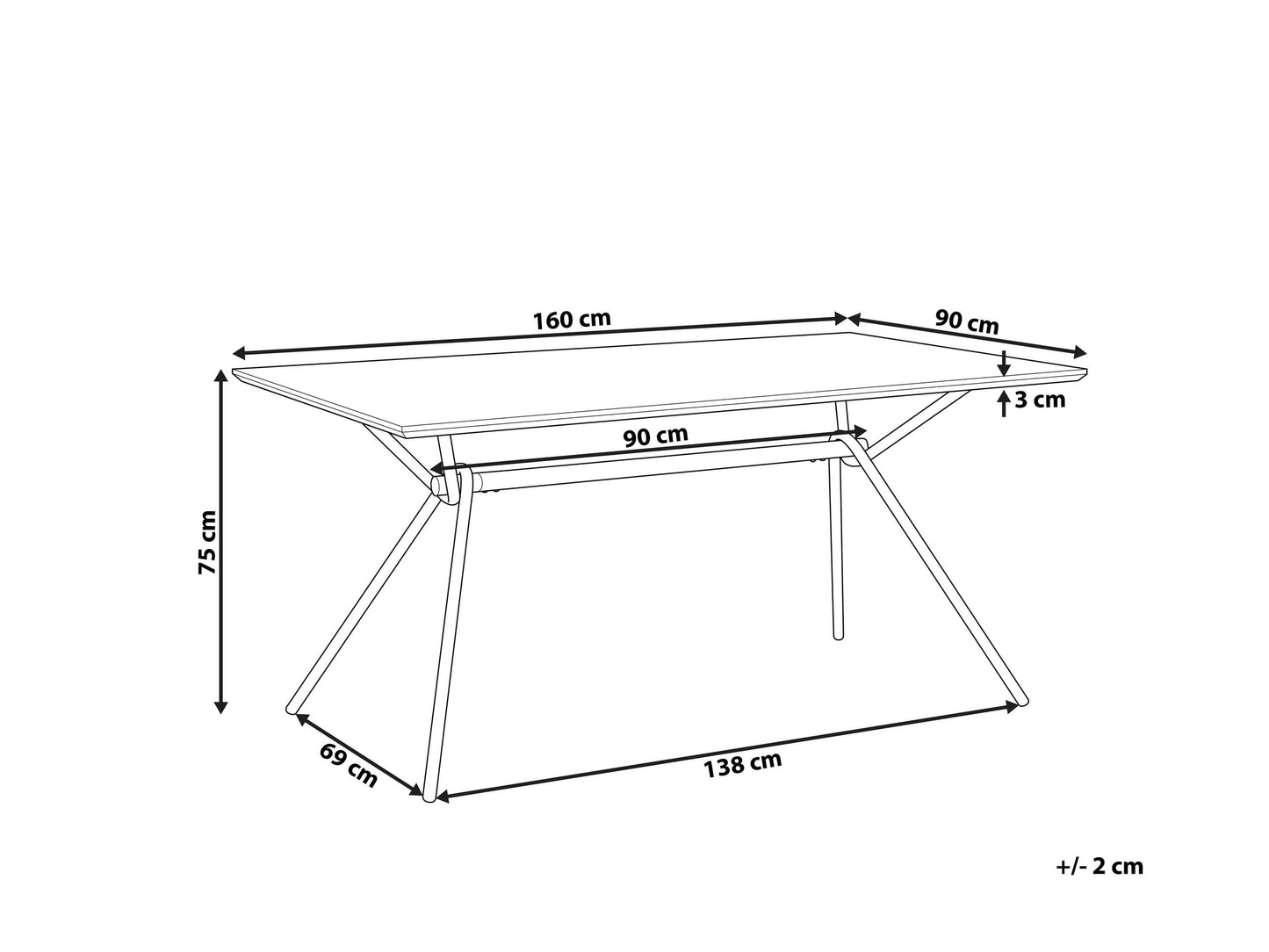 Industrialny Stół Jadalni z Metalu i MDF 160x90 cm – Ciemne Drewno, Czarny Design