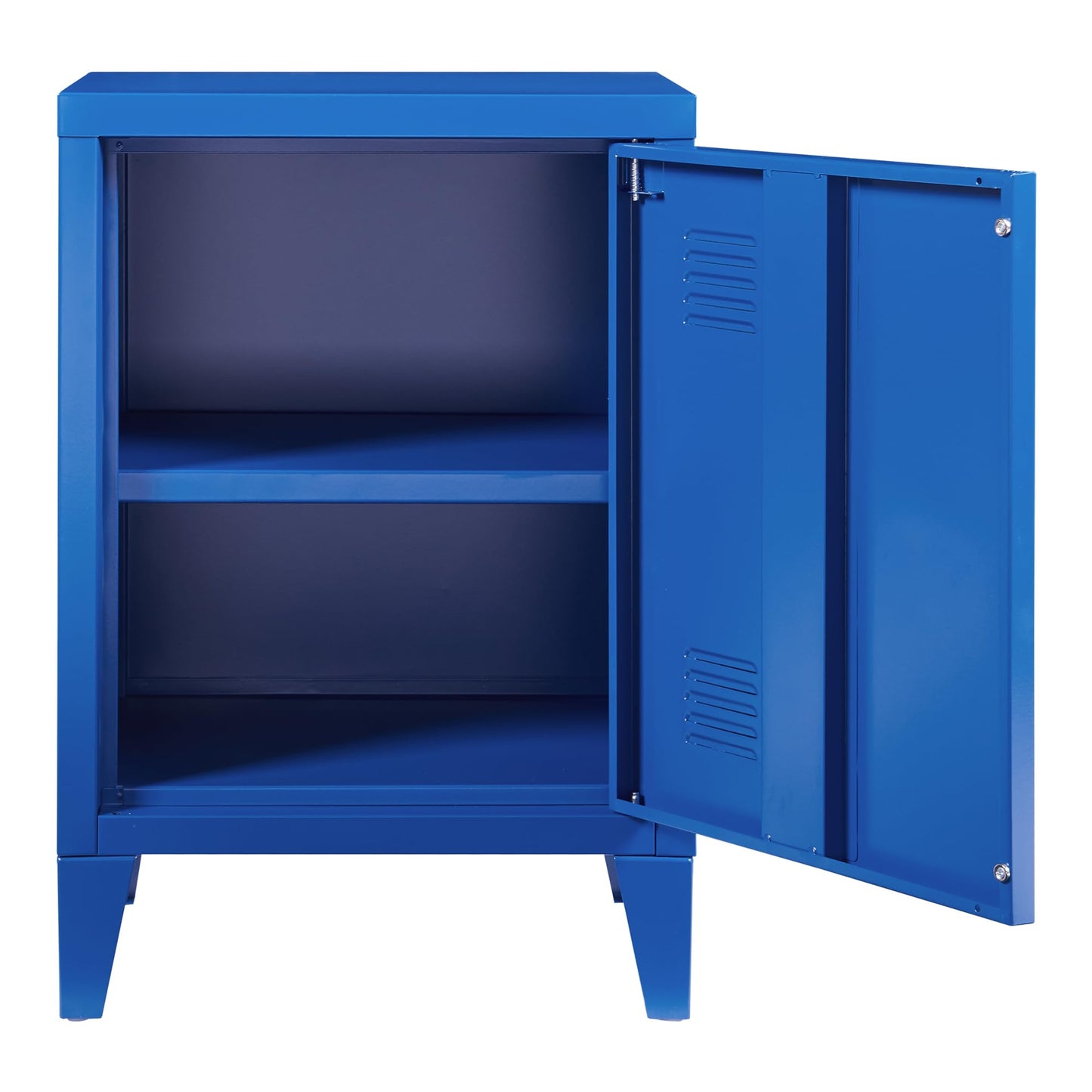 Metalowa szafka nocna niebieska z drzwiami, 57x40x30 cm – szafka biurowa i mebel do sypialni