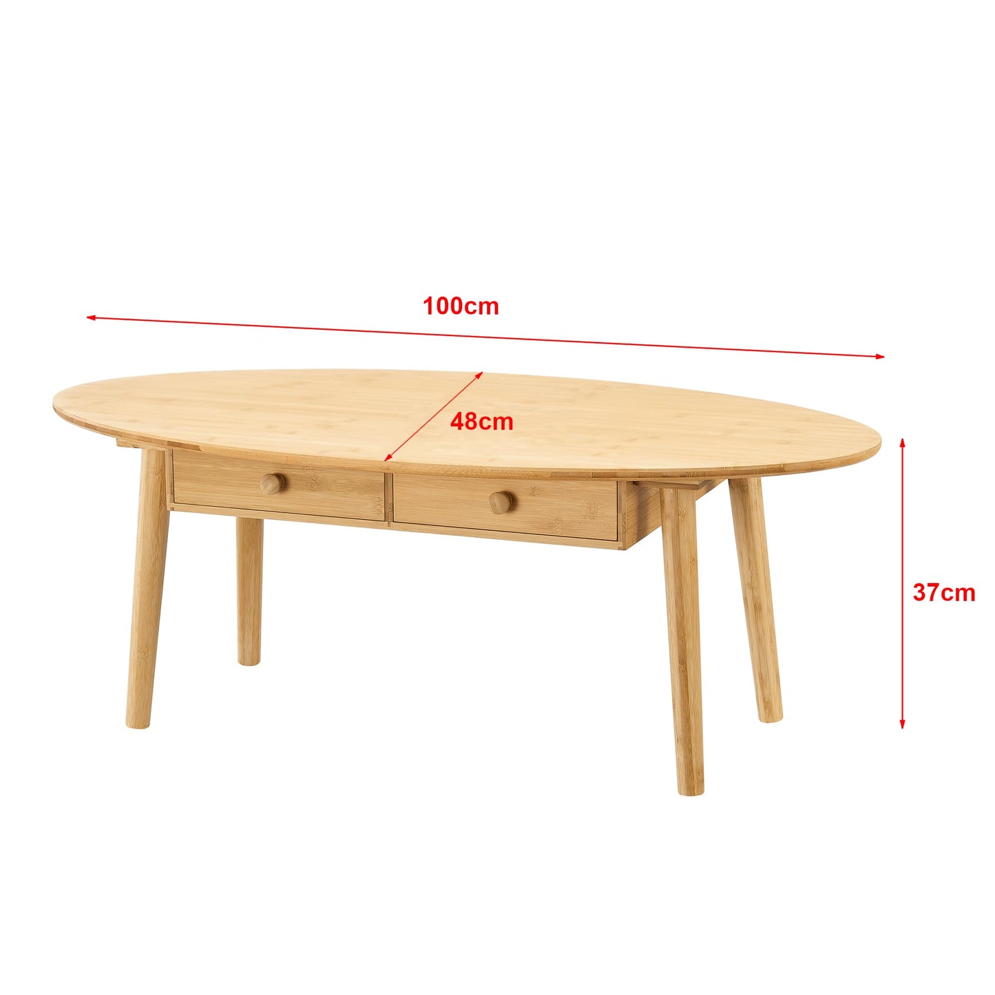 Stolik kawowy owalny z szufladami 100x48 - owalny stolik z 2 szufladami w naturalnym kolorze 100cm